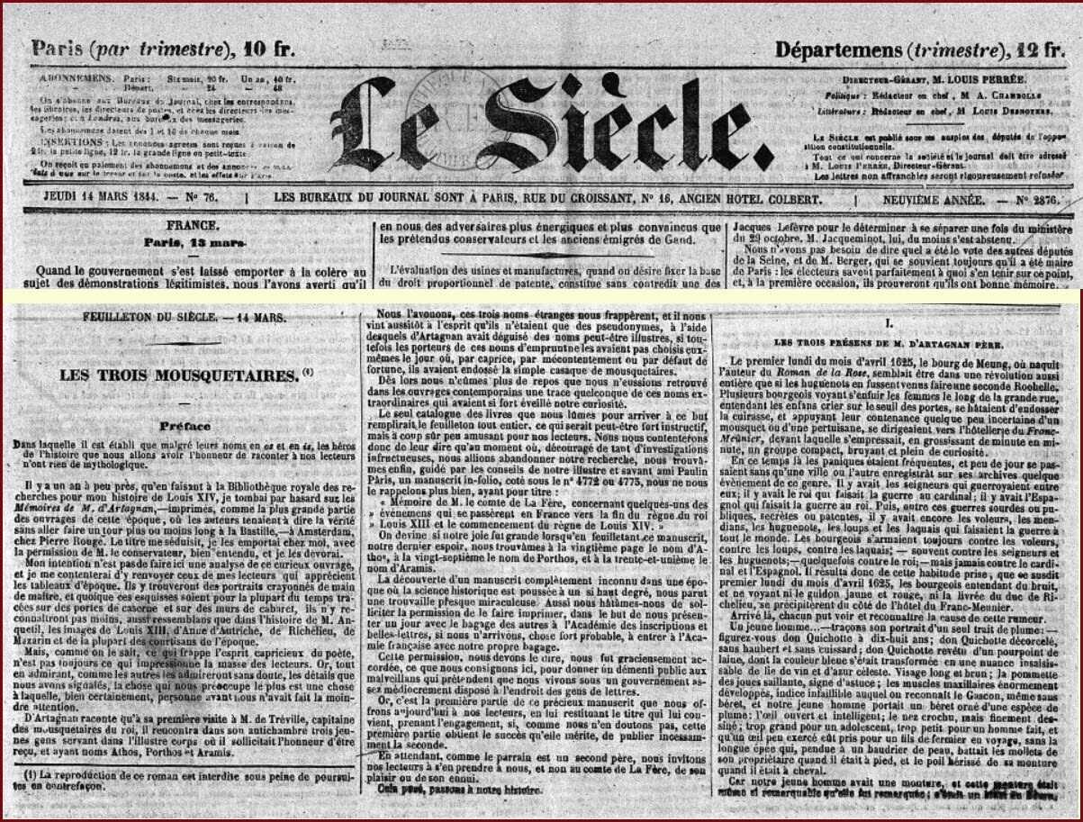 Journal Le Siècle - 14 mars 1844